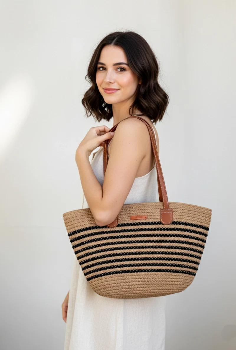 Strona Glowna 11 Torebka Alma – damska modna torebka na ramię w brązowo-czarne paski